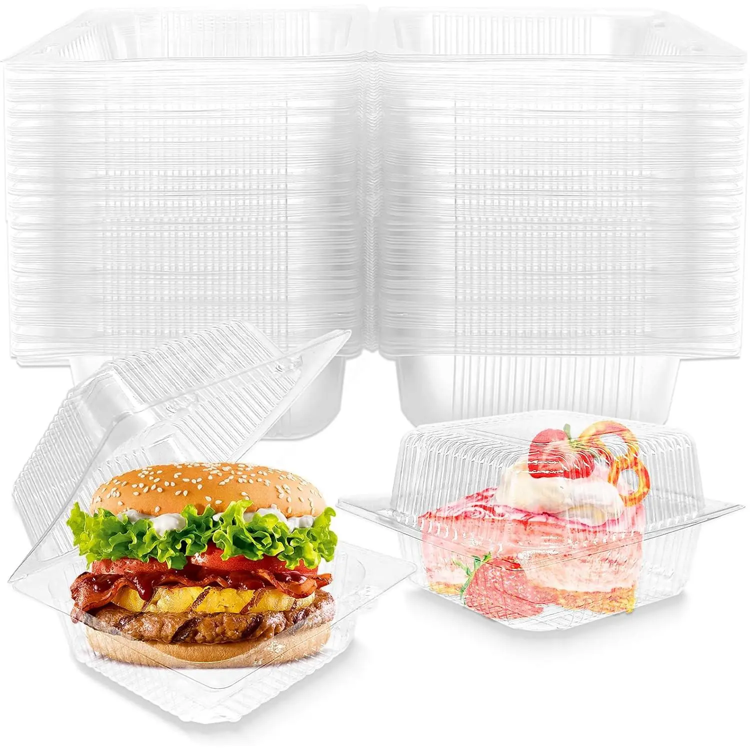 50 Pack Clear ClamShell  Containers,Square Slice Cake Container with Hinged ,Disposable Plastic To Go Containers with Clear ,Clamshell Takeout Tray for Pastry,Salad,Dessert
