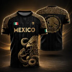 Mexico Soccer Jersey Men Women Aztec Eagle Snake Graphic Football Shirt Mexican Flag Black Gold National Team Style Tee Breathable Athletic Sports Top Unisex Casual Streetwear Match Day Fan Apparel Heritage Supporter Gift
