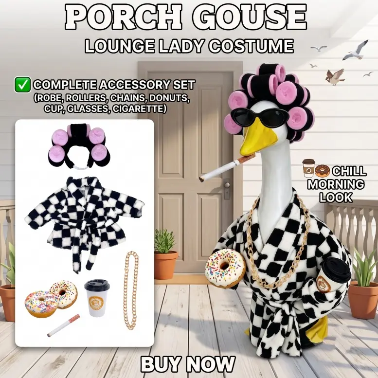20 Inch Porch Goose Outfit Set, Black & White Checkered Goose Costume with Wig, Sunglasses & Accessories, Funny Lawn Goose Clothes for Outdoor Yard Decor