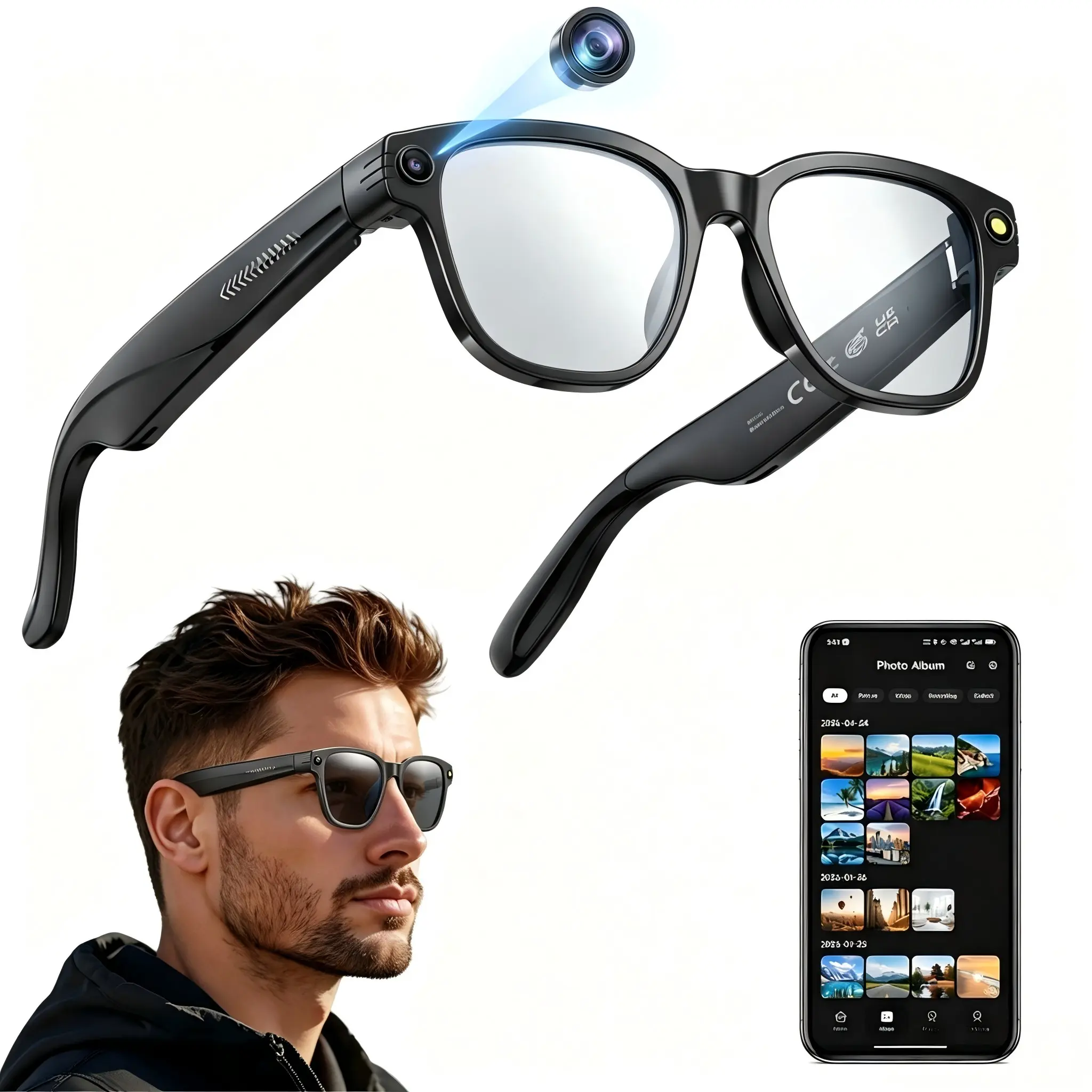 Smart Al Glasses with Sony Imx219 Camera, 8mp Photo & Video, 4GB Memory, Open Audio, Real-Time Translation, Compatible with Android & iOS, Multifunctional Smart Glasses