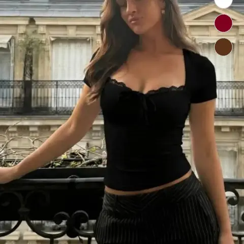 Summer Pure Desire Square Neck Lace Tie Waist Slim Fit Crop Top, Shirts, Short, Fashionable Daily Essential, Casual Solid Pattern, Minimalist, Daily Wear Tops, No Zipper or Button