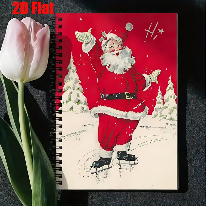 1 Christmas Santa Claus Spiral Coil Notebook, 5.7x8.26 Inch, High-quality Lined Pages, Durable Binding, Holiday Gift, Xmas Journal for Writing, Christmas Party Favor, New Year Gift, Festive Season Notebook for Kids and Adults [2D] Flat