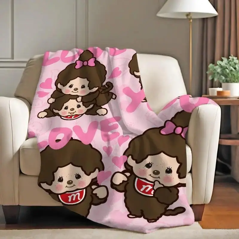 Monchhichi Kawaii Monkey Throw Blanket, Soft Plush Fleece Blanket for Bed Sofa Couch, Cozy Cute Room Decor Gift for Kids Adults and Fans
