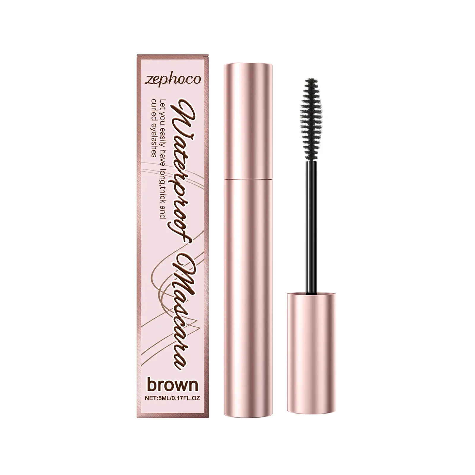 Zephoco Curling Mascara - Cosmetic with Castor Oil, 2 Shades (Black-Brown), Nourishing Gentle Lengthening Fragrance-Free Formula, Natural Bright Glamorous Eyelashes, Long-Lasting Smudge-Proof for Daily Eye Makeup, Smudgeproof