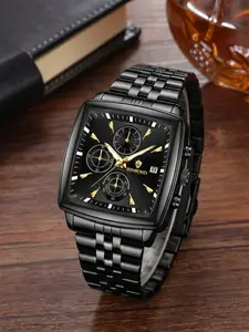 Men's Square Case Full Chronograph Watch, High-End Business Casual Trendy Men's Wristwatch, Stylish and Modern Design