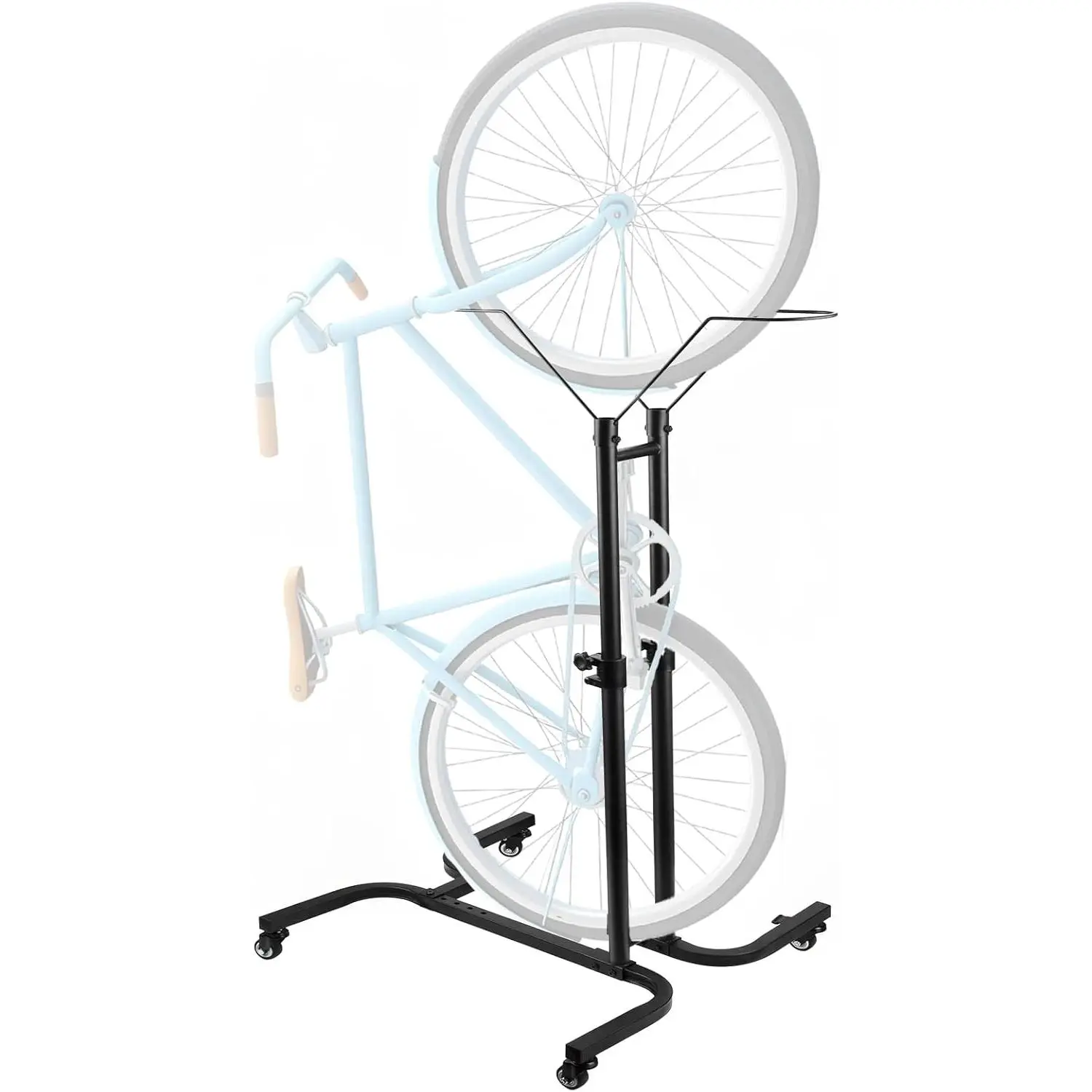 Adjustable Height Vertical Bike Parking Stand for 24"-29" Wheels, Movable Freestanding Bike Rack with Lockable Casters, No-Drill Storage Holder for MTB Road Bikes, Indoor & Garage Outdoor Use
