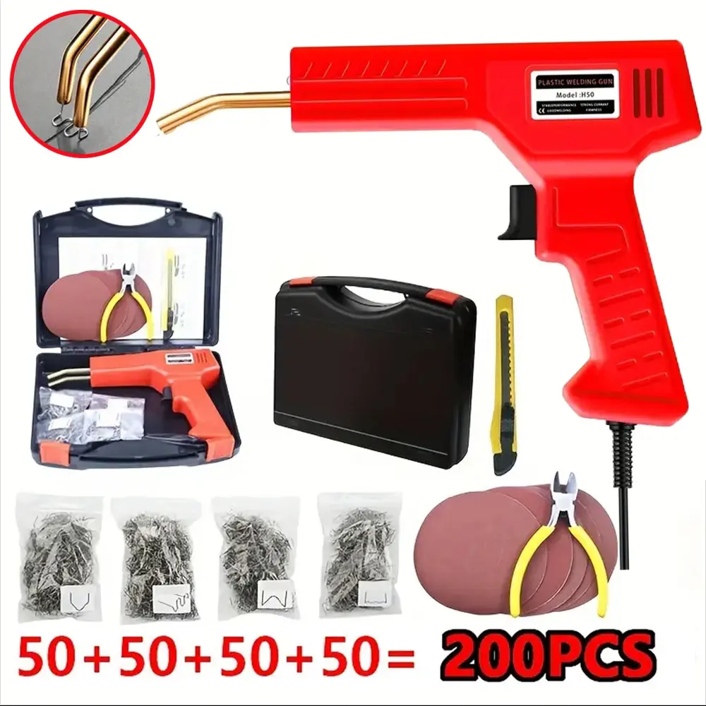 New Thermal Welding Gun, Plastic Welder with Box, 200 Rivets + Screwdriver + Sandpaper, Portable Welding Tool Kit for Car Bumper Repair, Compact Design