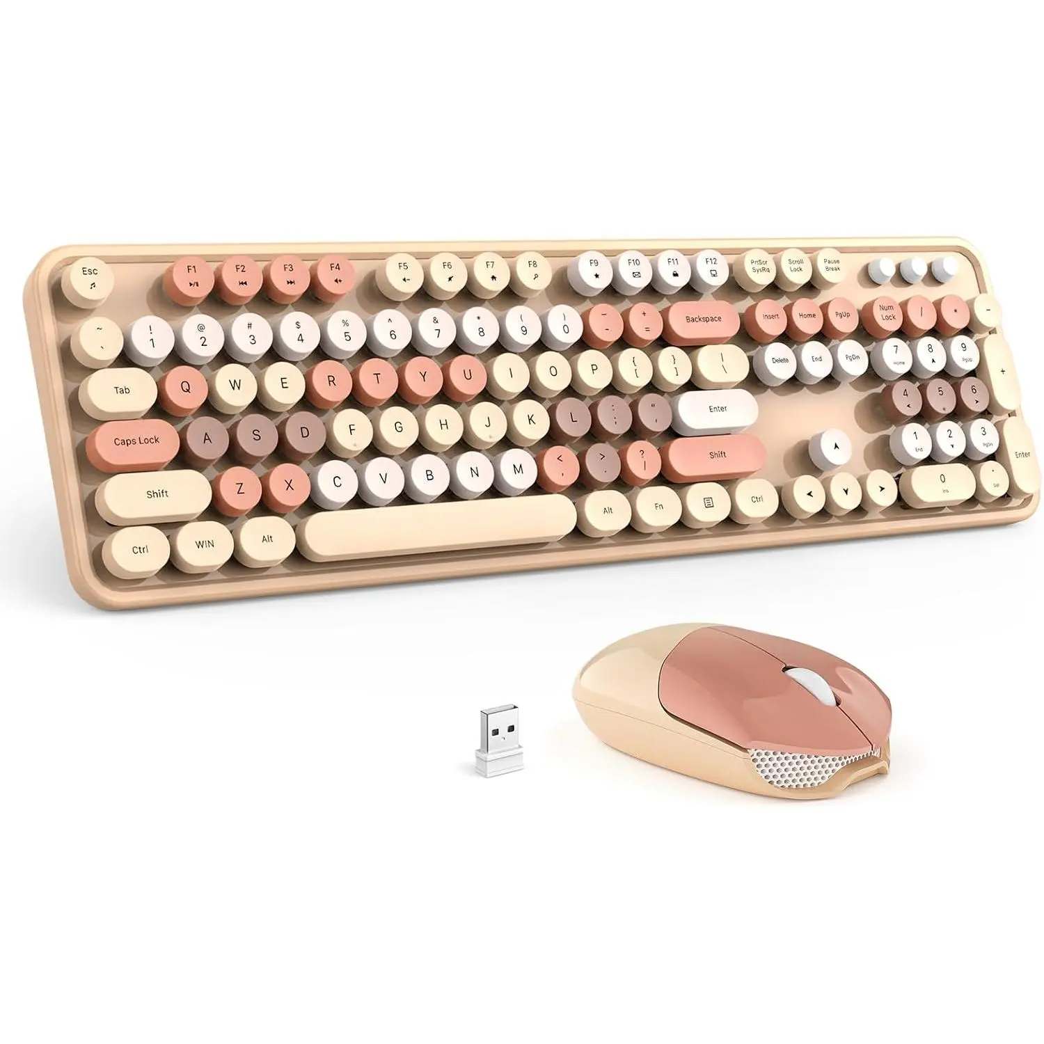 Keyboard and  Combo -  Coffee Full-Sized Colorful Keyboard 104  - USB 2.4 G Receiver Plug and Play with Round Keycap Typewriter Keyboards, for Windows, PC, Laptop, Desktop