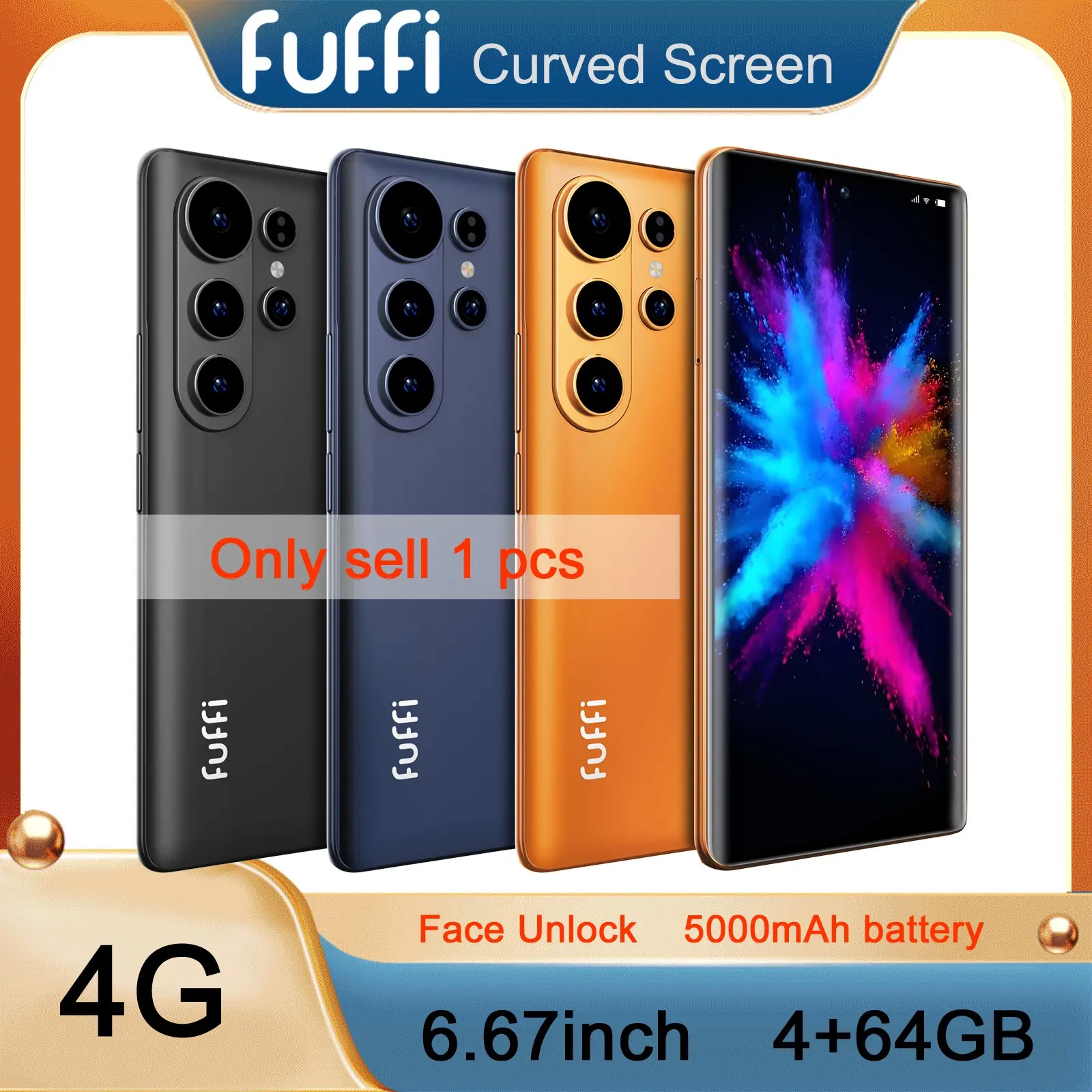 Fuffi S26 Pro Smartphone, 6.67-Inch Curved Screen, 4+64GB, Android 12.0, Dual Sim, 5000mah Battery, 4g Network, GPS, Face Unlock
