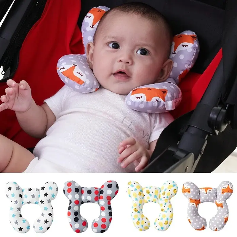 U-Shaped Pillow, Multi-Functional Stroller Pillow, Soft Cotton Baby Pillow, Cartoon Design, Travel Car Pillow for Kids
