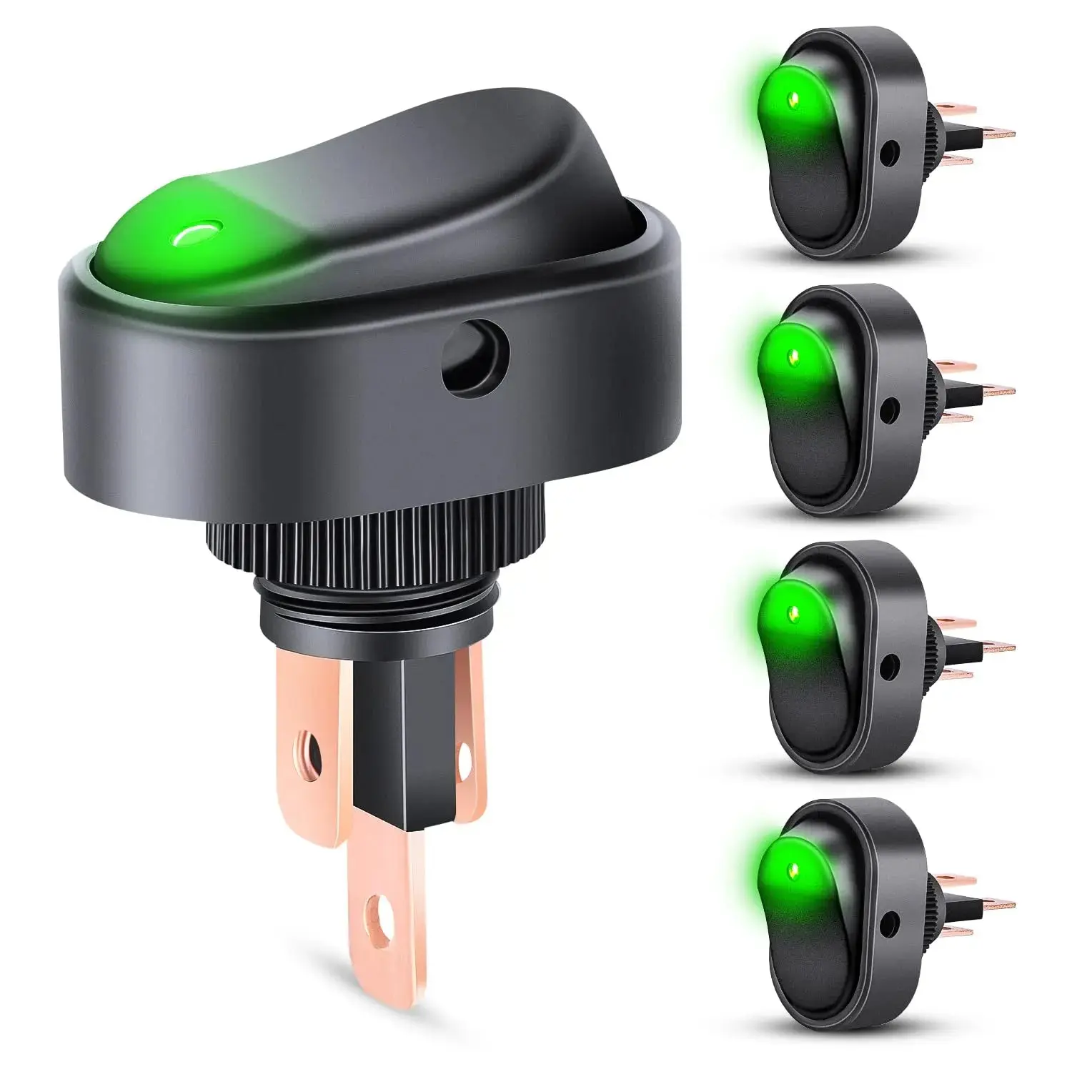 Nilight 5Pcs 12V 30A Round Toggle LED Switch with Green LED Indicator, for Yacht/ATV/SUV, 100,000 Cycles Mechanical Life, 31mm(L)×19.3mm(W)×44mm(H), 31Mm(L) * 19.3Mm(W) * 44(H)