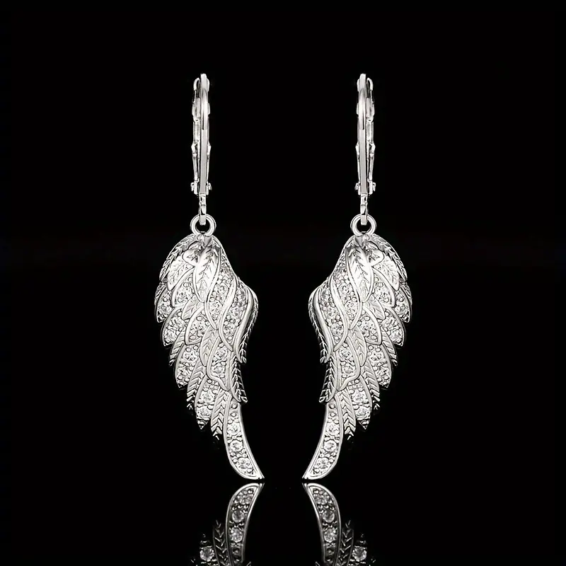 Women's Exquisite Luxury Long Stud Earrings - Feather Leaf & Angel Wing Design - Fashion Costume Jewelry for Daily & Dating Wear