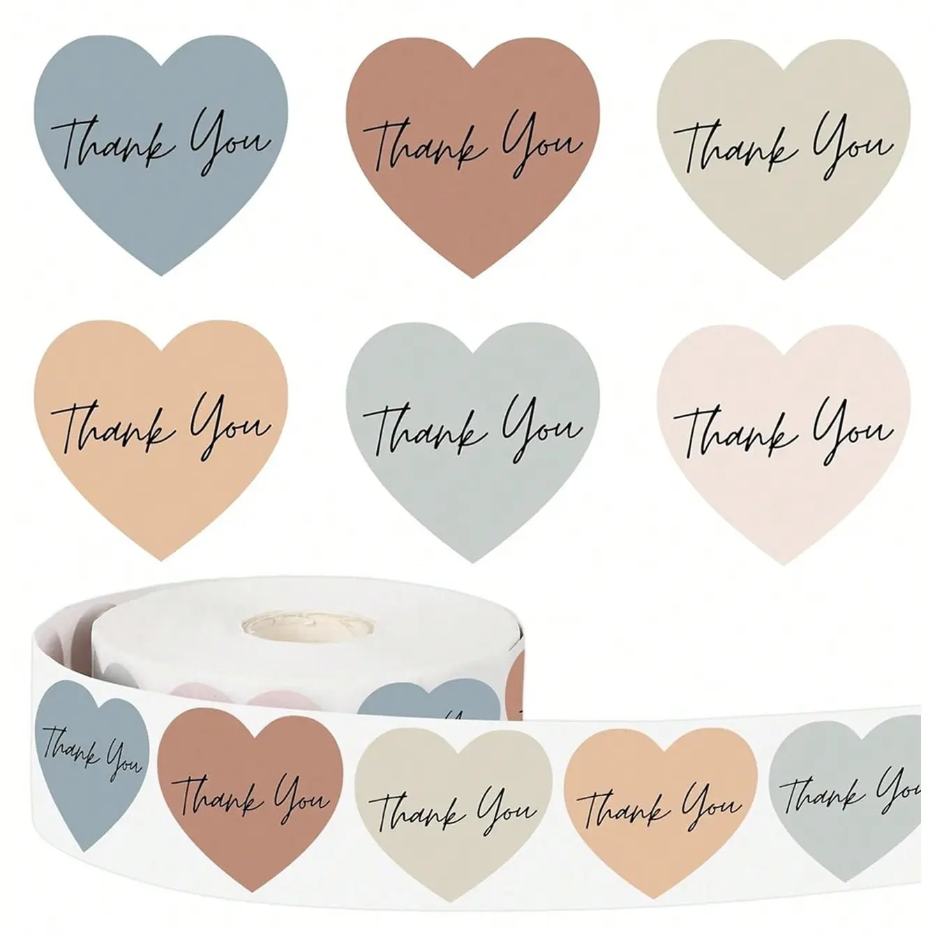 500pcs/1roll Heart Shaped Thank You Stickers, Bohemian Style Self-Adhesive Labels, Decorative Stickers for Small Business, Gift Decoration, Sticky label