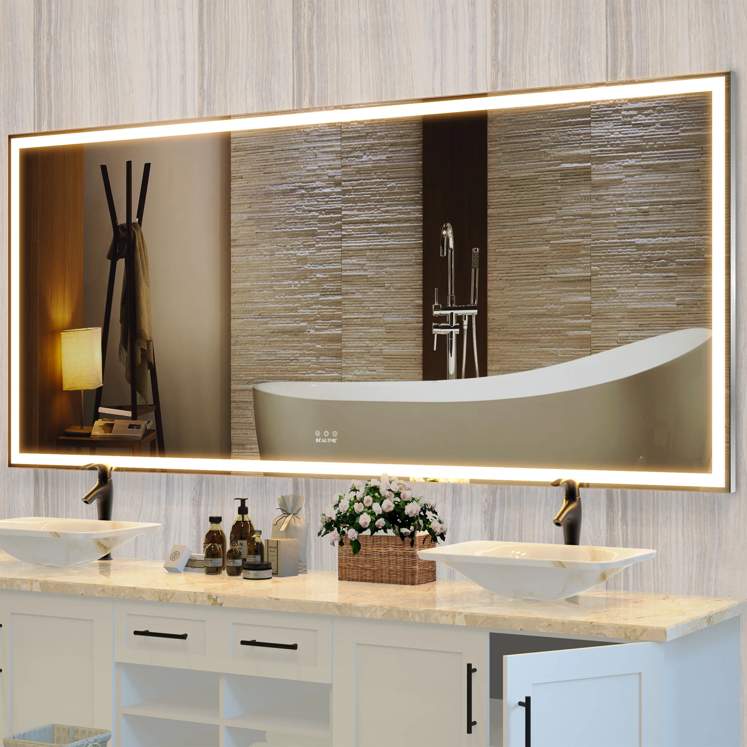 ARCH 72x32 Inch Oversized LED Bathroom Mirror Wall Mounted Vanity Mirror with 3 Color Modes, Aluminum Frame, Large Full Length Lighted Mirror for Bathroom, Bedroom, Living Room, Silver, Home Furniture and Household Product Search Terms