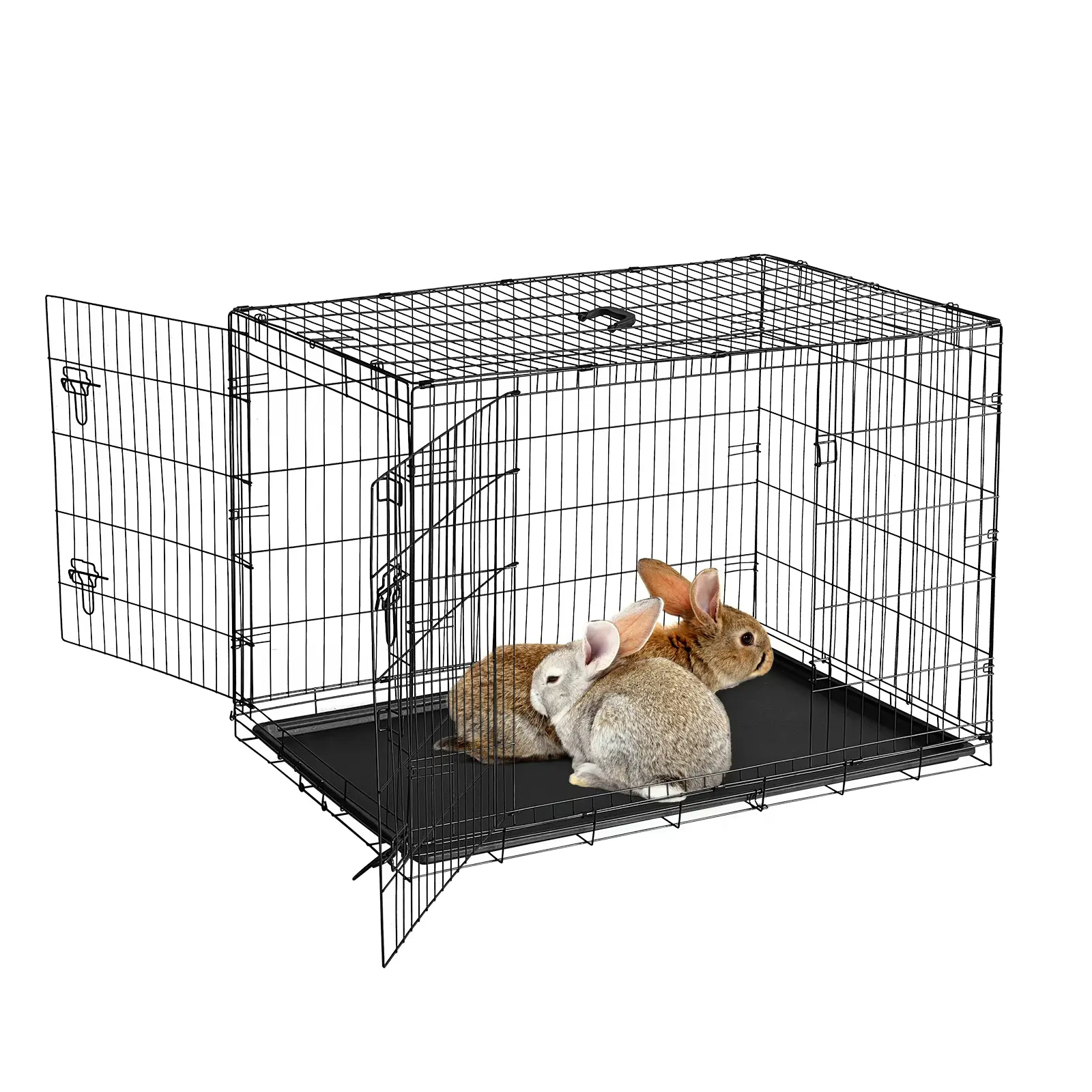 Small Rabbit Cage, Pet Cages for Small Animals 47x30x31.9in ,Thickened Steel Rabbit Cage with Grid Mesh Floor, Removable Tray, Top & Front Door Access for Rabbits, Guinea Pigs, Chinchillas