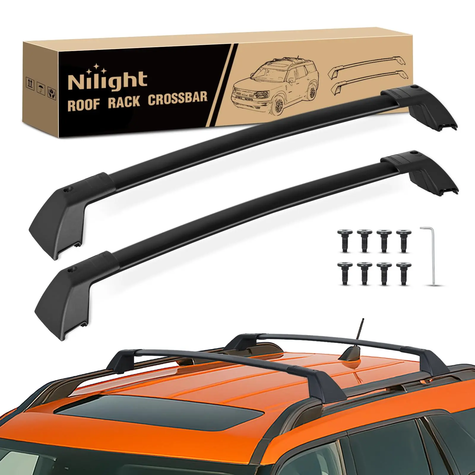 Nilight Roof Rack Cross Bars Fit for Ford Bronco Sport On Road Base Big Bend 2021 2022 2023 2024, Adjustable Aluminum Less Wind Noise Car Crossbars for Cargo Carrier Luggage Kayak Tent Snowboard, 0.7 Inches, 2.4 Inches Width