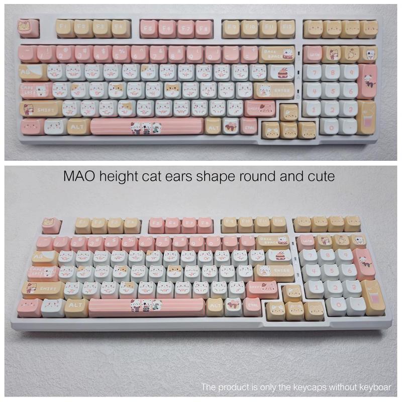 Cat Head Theme PBT Keycaps, Cute Personality PBT Keycaps, Keyboard Keycap Set Suitable for 61/64/68/84/87/100/104/108 Cherry MX Mechanical Keyboard Gaming Keyboard Accessories