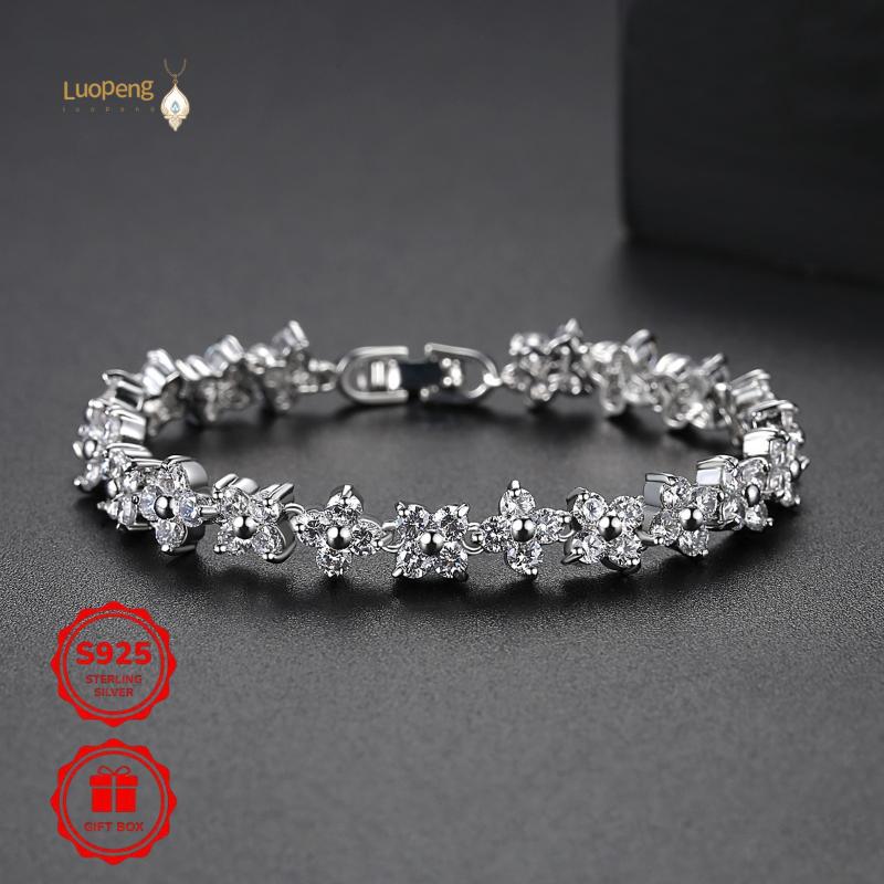 S925 silver super fairy small flower Moissanite bracelet, high-end niche Women's jewelry, party high beauty sparkling dazzling jewelry