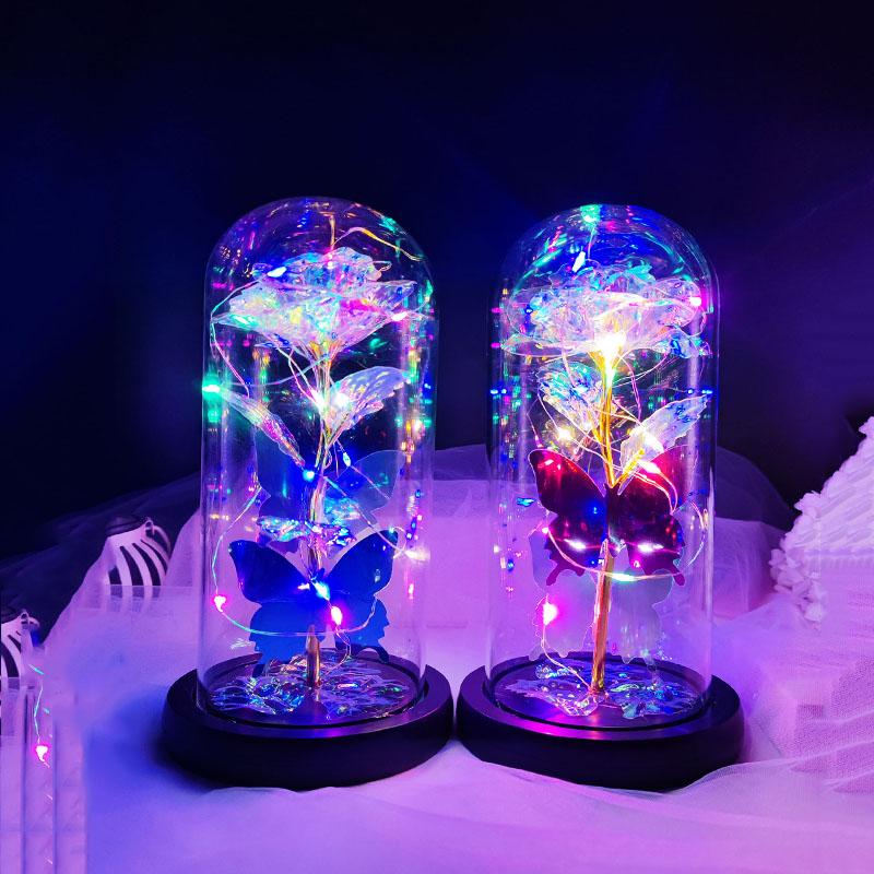 Artificial Flower Decoration for Dressers, 1 Count Sweet Furniture Glowing Glass Dome Flower for Home Decor, Romantic Decorative Flower for Home & Party