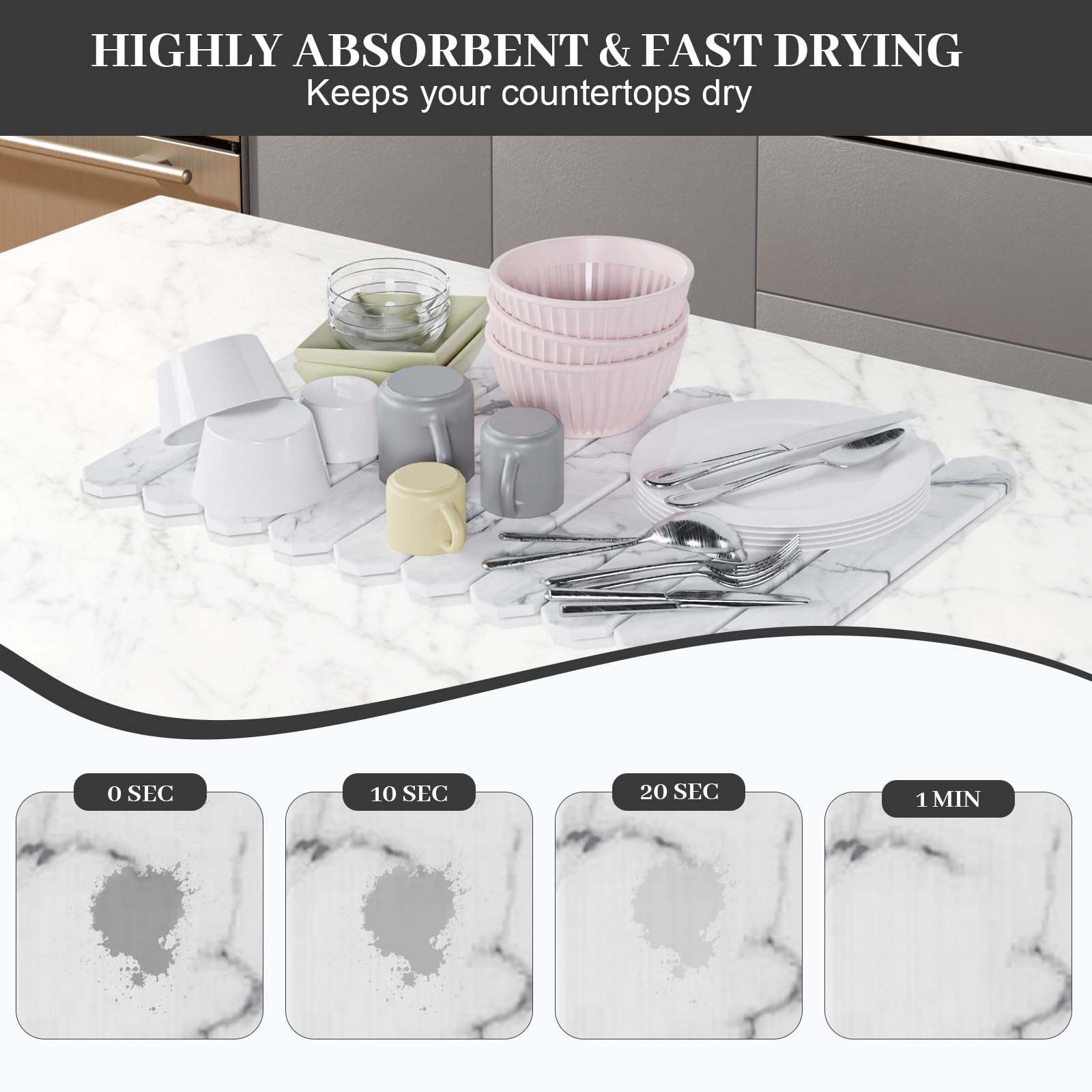 Large Stone Dish Drying Mat, 24" * 16" Quick Dry Collapsible Drying Dish Mats, Absorbent Diatomaceous Earth Mat for Kitchen Counter, Bottles, Cups
