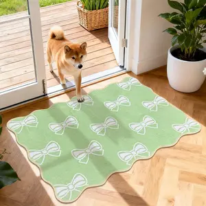 Scalloped Rugs 2x3 Bow Small Bathroom Rug, Soft and Low Pile Entryway Rugs Modern Wave Carpets for Playroom, Washable Indoor Door Mat Non Slip Solid Green Teen Girl Bedroom Rug for Dorm Decor