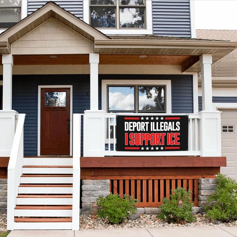 Deport Them All Illegals Banner Flag 3x6 Ft I Stand With Ice Flag Sign I Support Ice Banner Flags For Festival Party Holiday With 4 Metal Eyelets ICE Flag