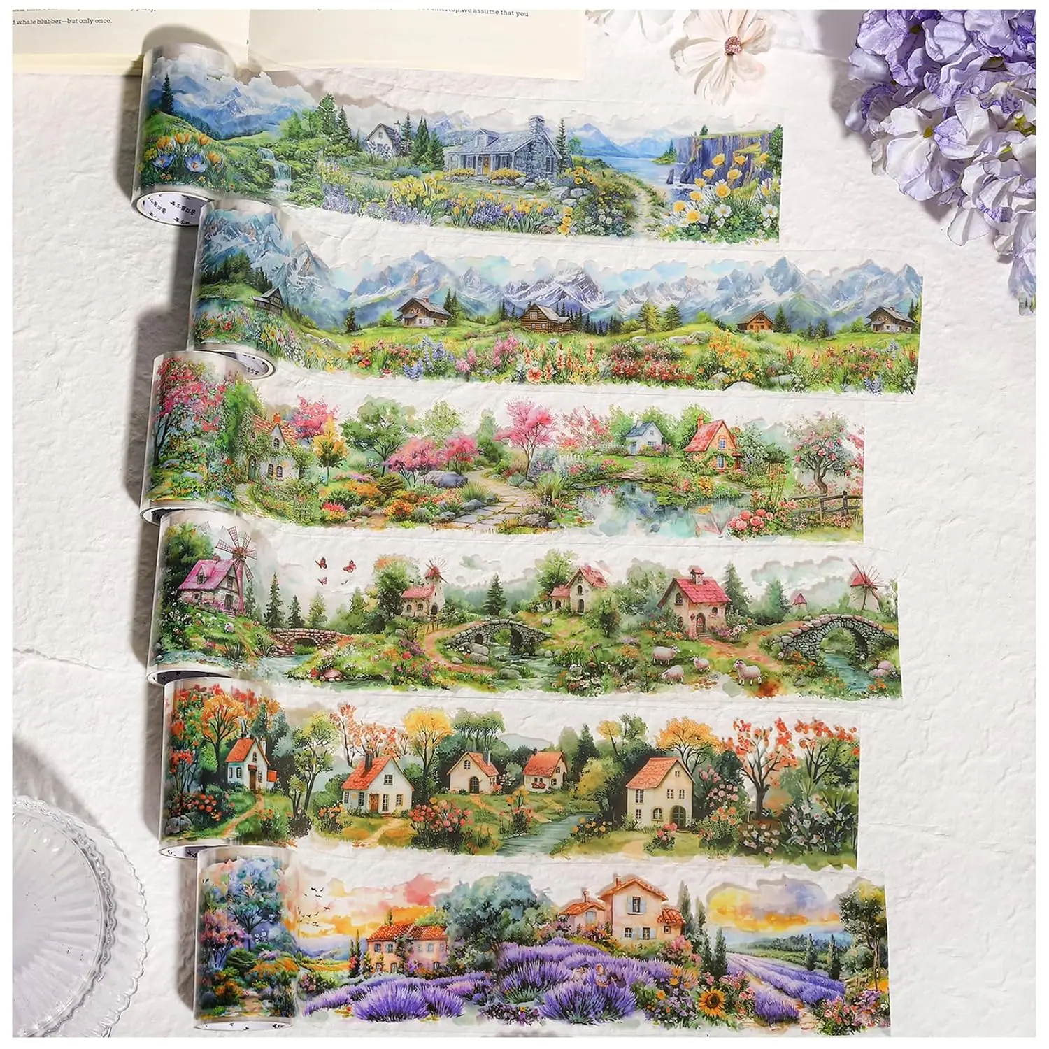 Tape Stickers for Journaling Supplies, Garden Stickers for Scrapbook | 6Rolls Garden Landscape Themed Journal Stickers for Scrapbooking, Junk Journal Supplies, Planner,DIY Crafts