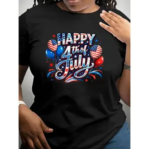 Independence Day Short-Sleeve T-Shirt - Commemorative Flag Tee (Women's Crew Neck Style). Features Soft, Comfortable Fabric; Perfect for Independence Day, The Fourth of July, Memorial Day, Presidents' Day, and Celebrations.
