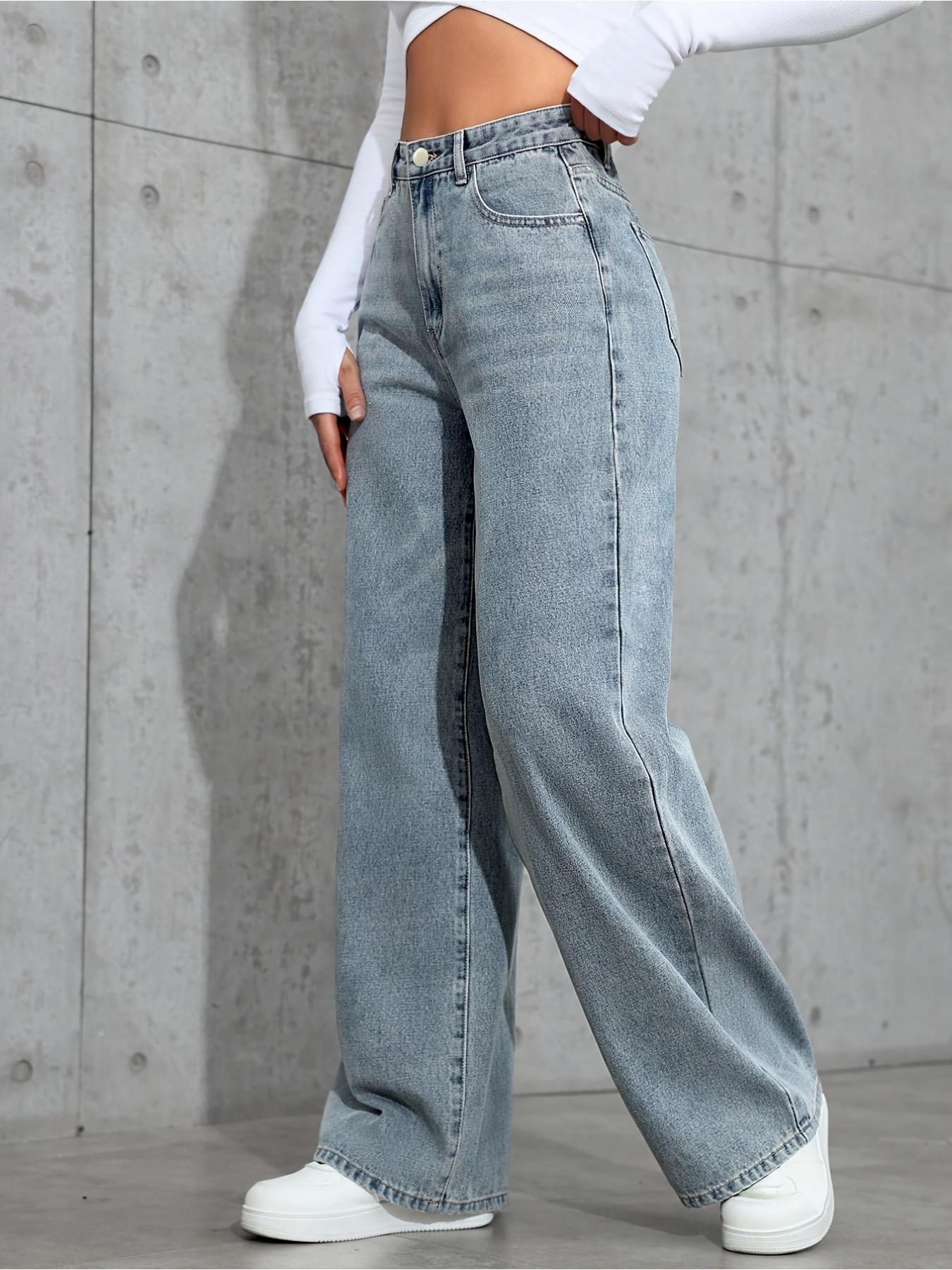 Women's New Fashion Wide Leg Pants Comfortable High Waist Slimming Washed Denim Long Jeans, Elegant Style, All Seasons Wear1123
