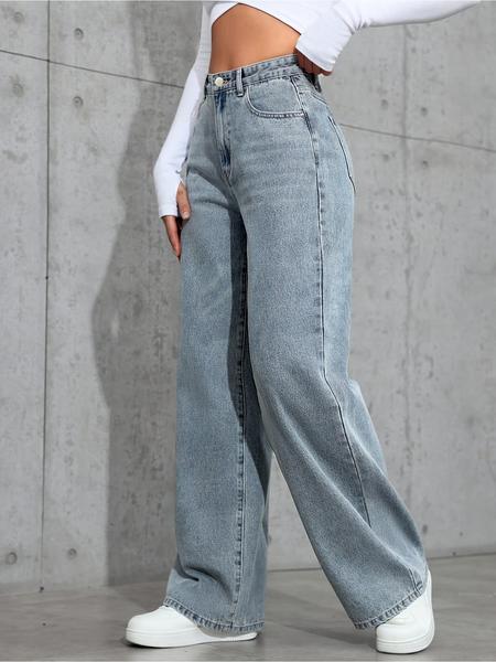 Women's New Fashion Wide Leg Pants Comfortable High Waist Slimming Washed Denim Long Jeans, Elegant Style, All Seasons Wear