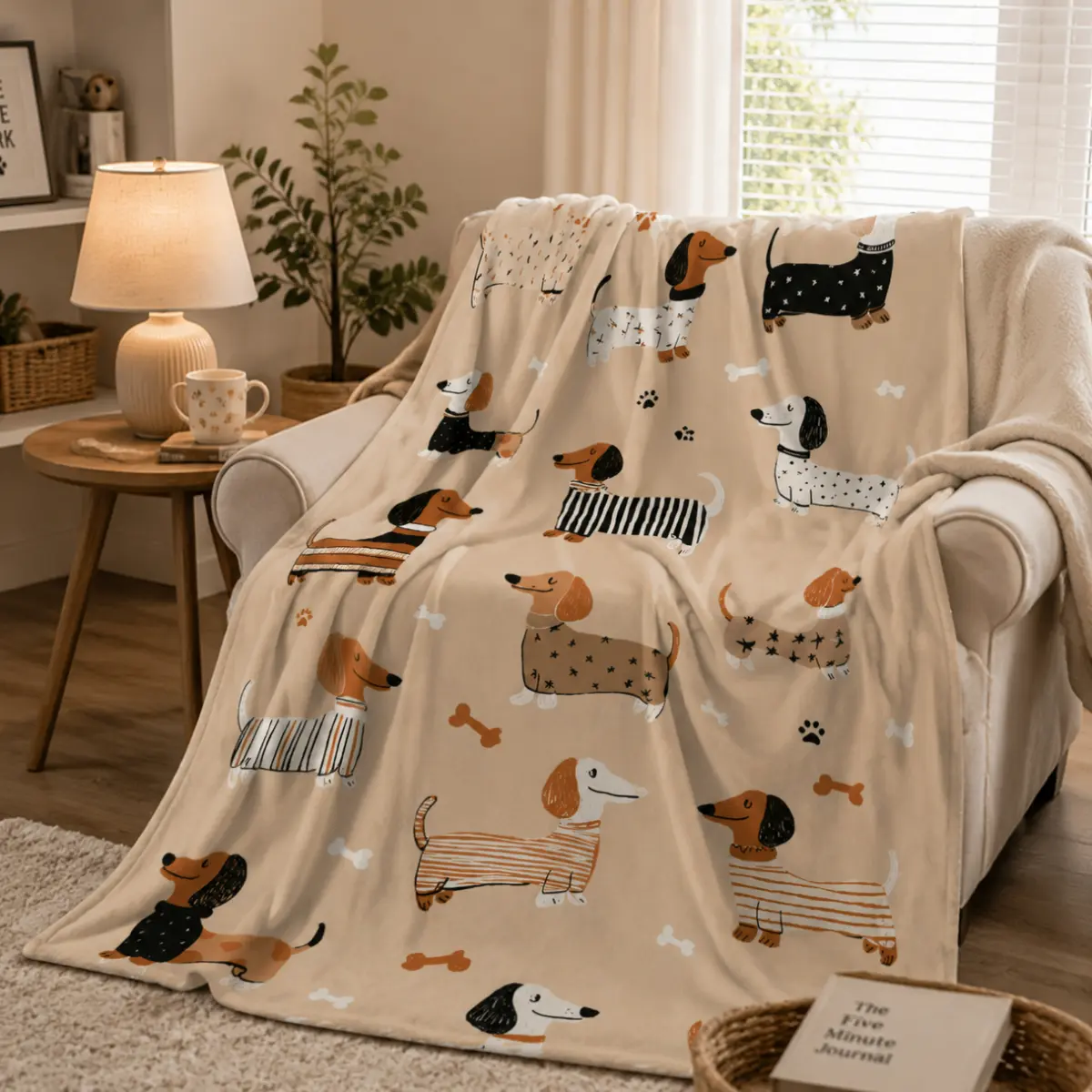 Cute Dachshund Dog Blanket, Classic Sausage Dog Pattern Soft Flannel Throw Blanket, Cozy Puppy Lover Gift for Women Men, Funny Animal Print Blanket for Couch Bedroom Office Camping
