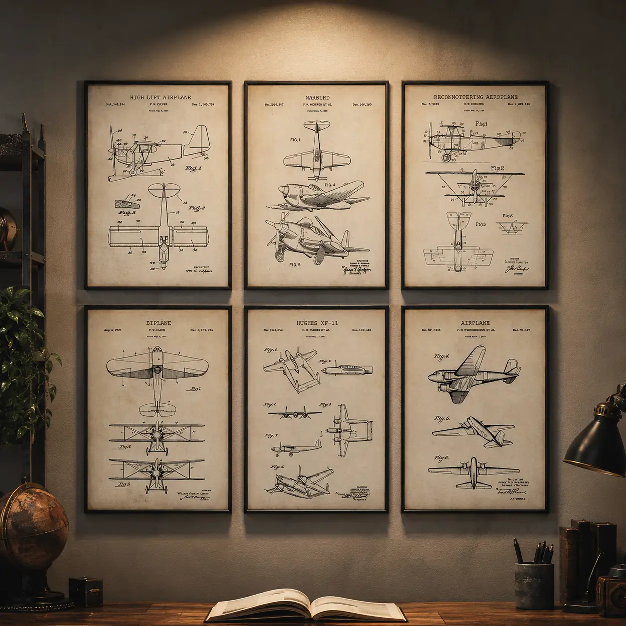 Airplane Patent Print Canvas Wall Art Poster, Vintage Aviation Blueprint Artwork, Aeroplane Antique Transportation Print, Waterproof Canvas Decor for Man Cave Office Kids Nursery Bedroom Dorm, Flight Wall Art Gift for Him Her, Poster for Gift, Fast Delive