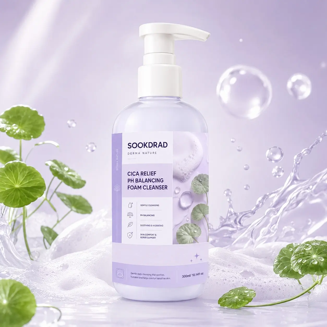 Cica Relief PH Balancing Foam Cleanser, centella asiatica extract, gentle cleansing, pH balancing, soothing, hydrating, skin comfort, repair support, face, sensitive skin, daily cleansing,