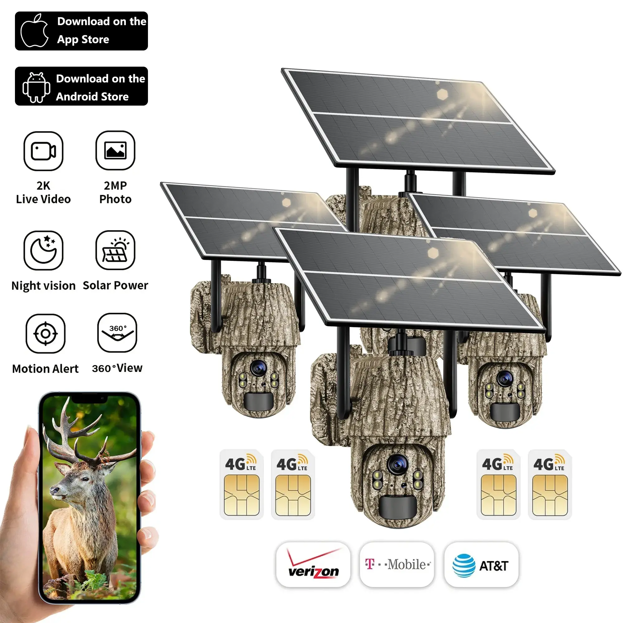 Lyecghe 4G LTE No-WiFi Solar-Powered Outdoor Cellular Security Camera, 360° Live View, 2.7K Night Vision, Motion Alerts, 2-Way Audio for Farm & Ranch (Sports & Outdoor Hunting/Leisure Equipment) ip66 waterproof