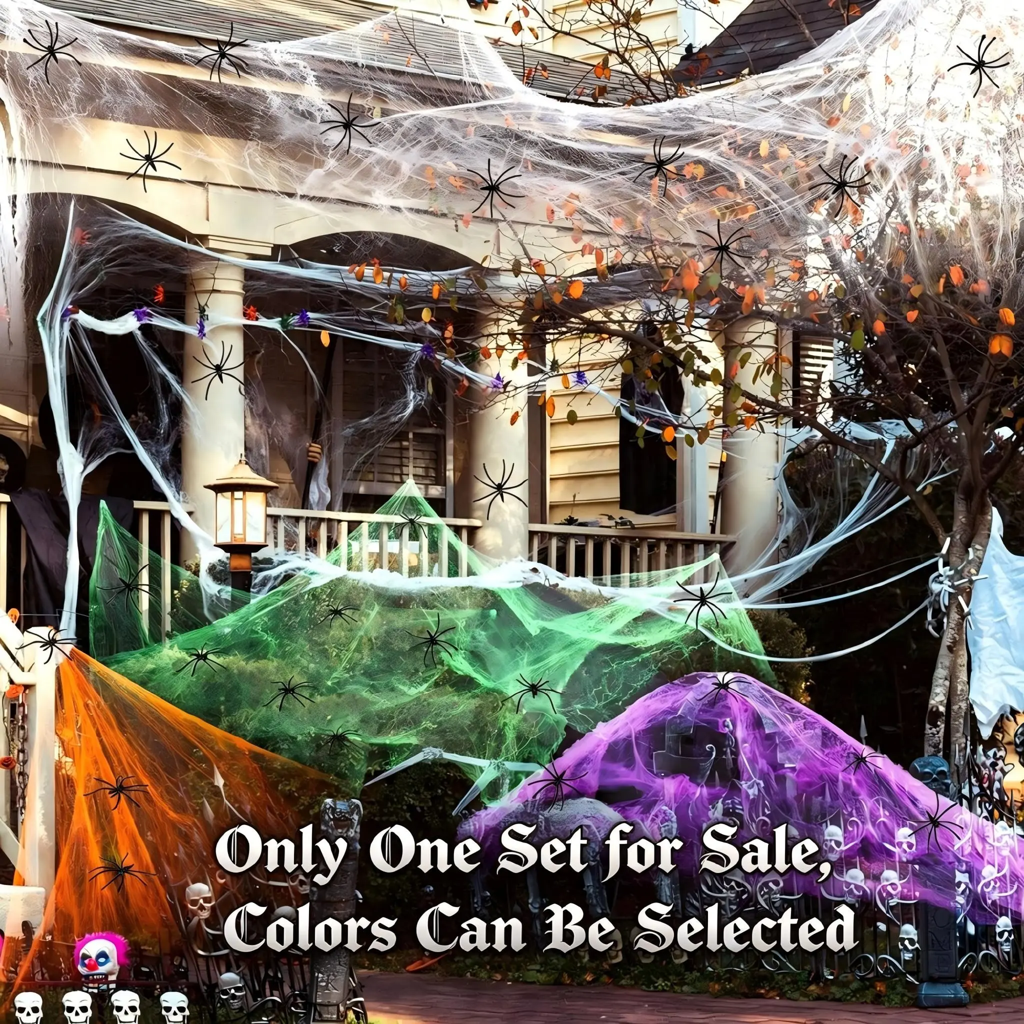 Halloween Stretchable Spider Web Tulle, Artificial Spiders Included, Ideal for Outdoor Decorations