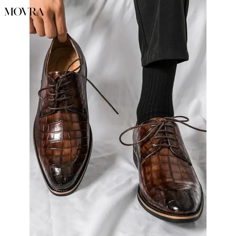 MOVRA1 Men's Business Fashionable Crocodile Embossed Dress Shoes, Business Style Shoes, Formal Occasion Solid Color Trendy Pointed Toe Shoes Work Office, Lightweight Breathable Comfortable Shoes Daily Wear, Boy, Oxford Shoes