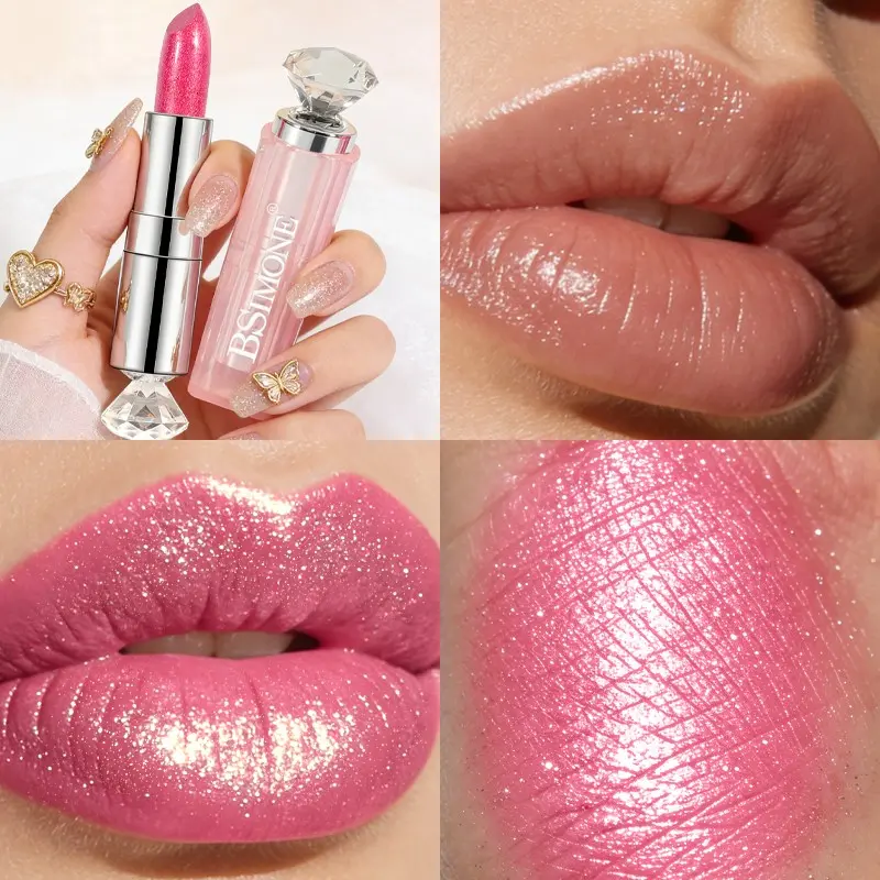 Bsimone Strawberry Rhinestone Lipstick, Long-Lasting Moisturizing, Non-Sticky, Perfect for Parties, Events, Holidays, All Skin Types