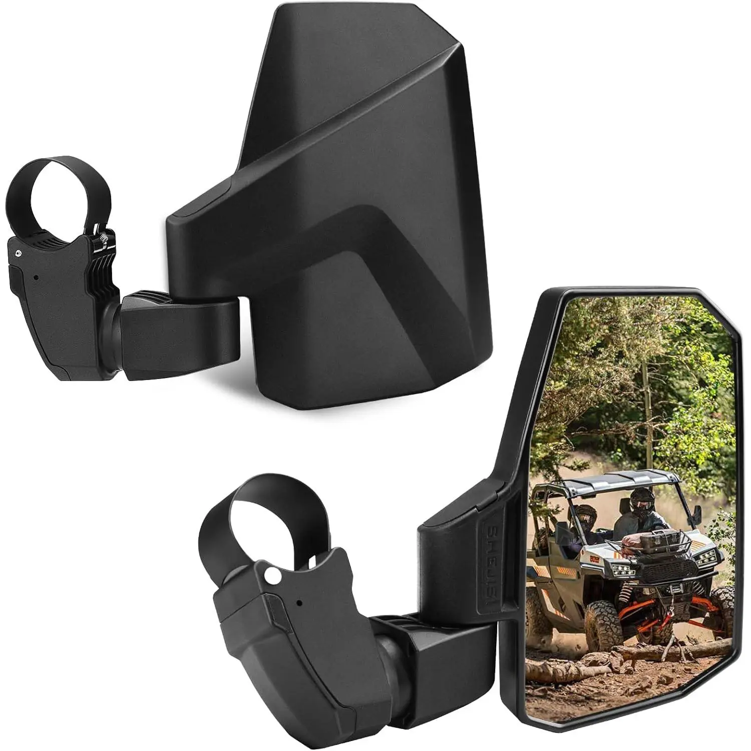 2024 Round Foldable UTV Side View Mirrors with Stainless Steel Pin, Flexible Spring Back Reset, Soft Rubber, Easy Install for 1.5"-2.0" Roll Cages, Compatible with Polaris RZR, Can Am X3, Free Parts Replacement