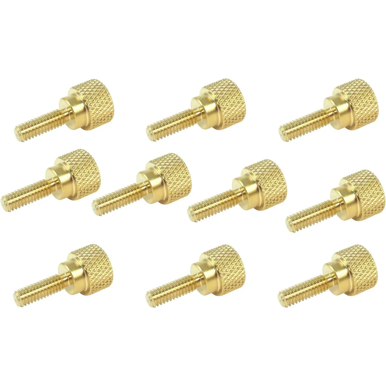 10 Pack 8-32 x 1/2 Inch Solid Brass Diamond Knurled Thumb Screws Knobs with Straight Shoulders Right-Hand Threads SAE Flat Tip Uncoated