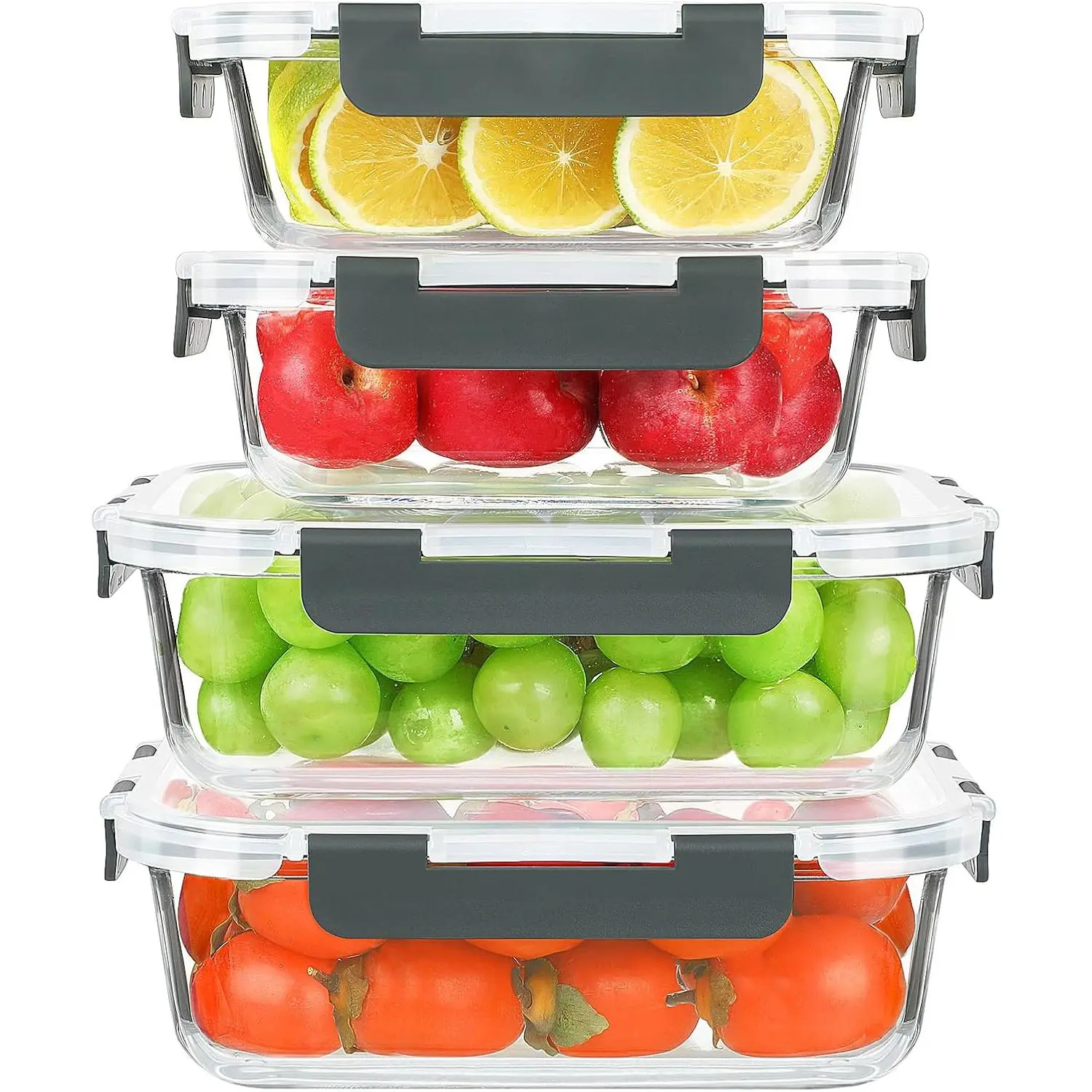 4 Pack 52oz+22oz Large Glass  Storage Containers Set with  | Airtight Meal Prep Containers,  & Leak Proof, Ideal for Freezer, Microwave, Oven and Dishwasher Safe
