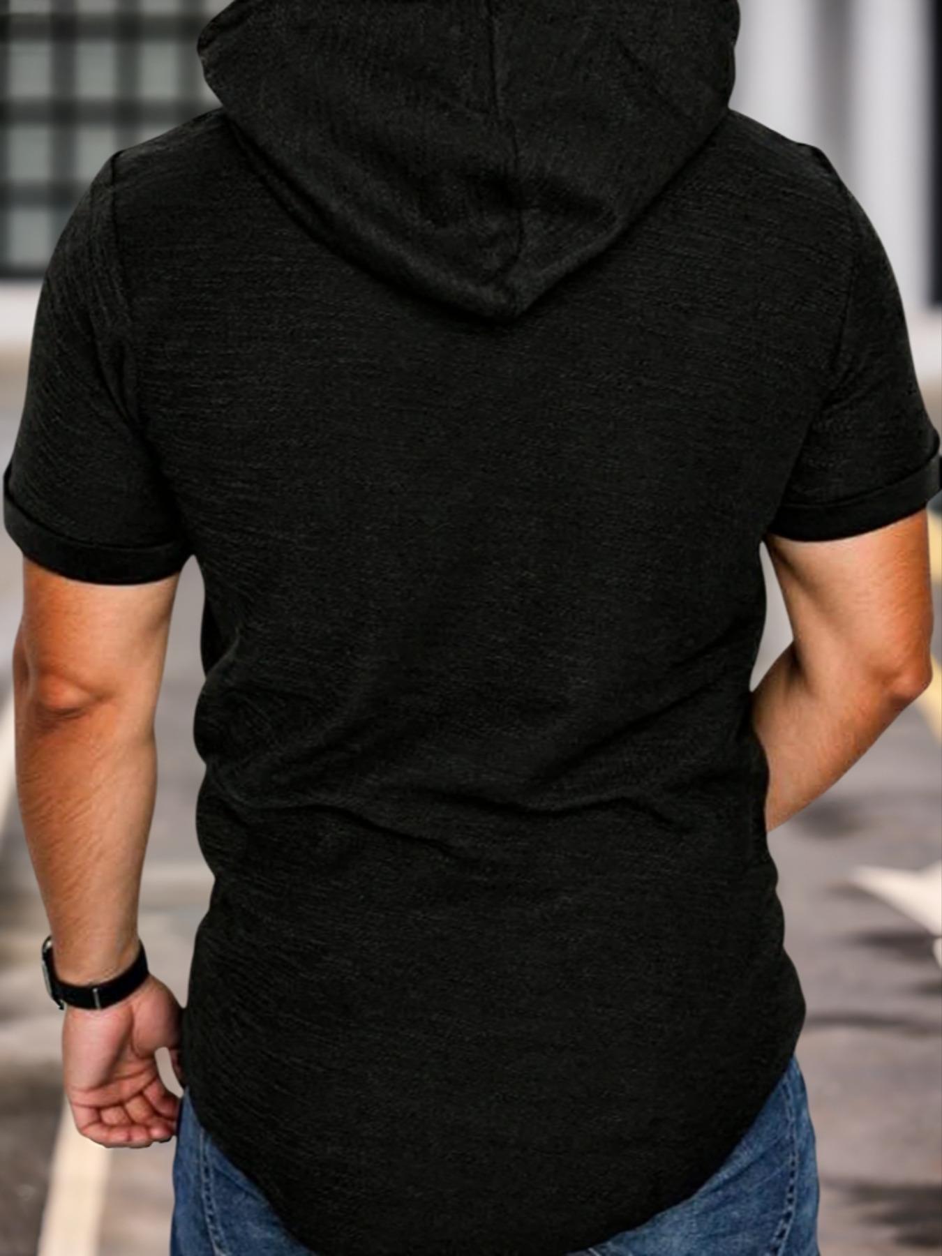 Men's Solid Plain Drawstring Hooded Jersey Tee, Casual Regular Fit Short Sleeve T-Shirt for Summer, Menswear for Daily Wear