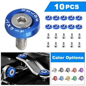 JDM M6 Washer Bolt Kit, Aluminum Alloy Hex Fasteners with Groove for Bumper & Engine Bay, Automotive Modified Shims & Screws, Compatible with Honda