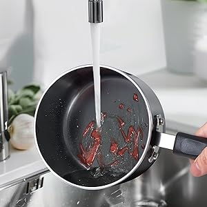 Home Nonstick Sauce Pan with Glass Lid 2-Qt, Multi-purpose Pot Saucepan Kitchenware, Black, Aluminum