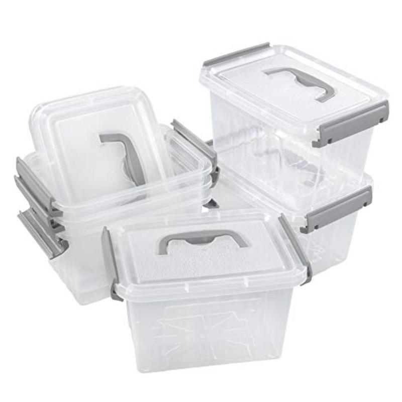 3.5 Quart Clear Storage Bin Small Plastic Stackable Box Cotainer with Lid and Grey Handle 6 Packs