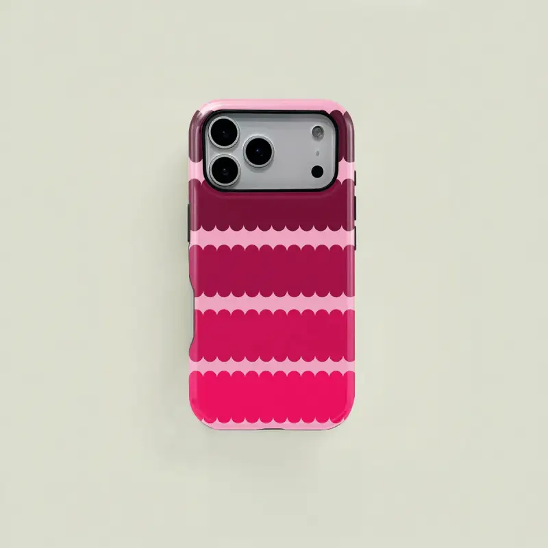 Pink Scalloped Waves Print Rugged 2-in-1 Shockproof Phone Case, Protective Cover Mobile Accessory for iPhone X,11,12,13,14,15,16,17 Pro Max, Valentine Gift for Couple fashionable high-end