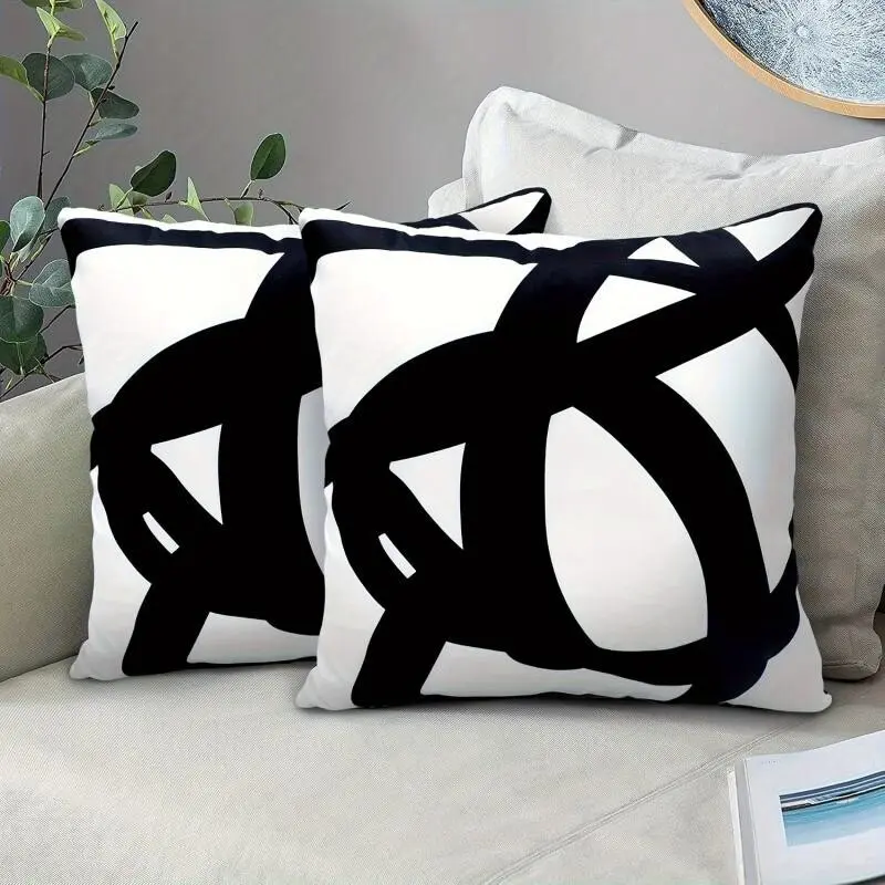 2pcs Stylish and Abstract Pillowcases, Modern Artistic Geometric Design, Zipper Closure, Easy Insertion, Polyester, Living Room Decor