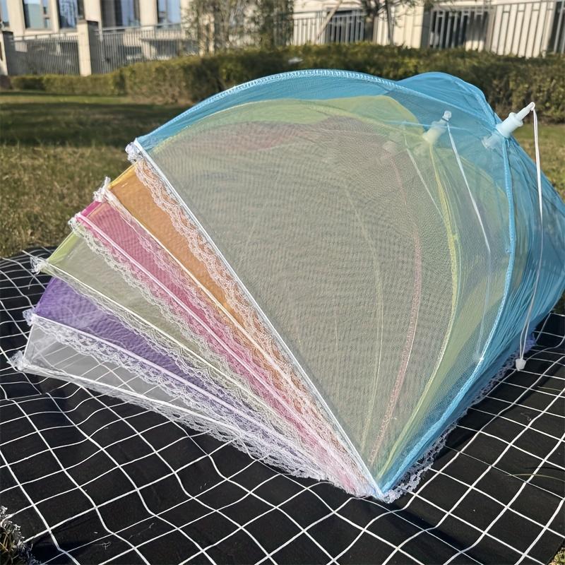 6pcs Sturdy Colorful Mesh Food Covers - Lace Edged, Insect-Repellent, Dustproof, Foldable, Pop-Up Design for Picnics & Outdoor Dining - Reusable, Picnic Essentials|Vibrant Table Cover|Reusable Mesh Cover, Picnic Covering