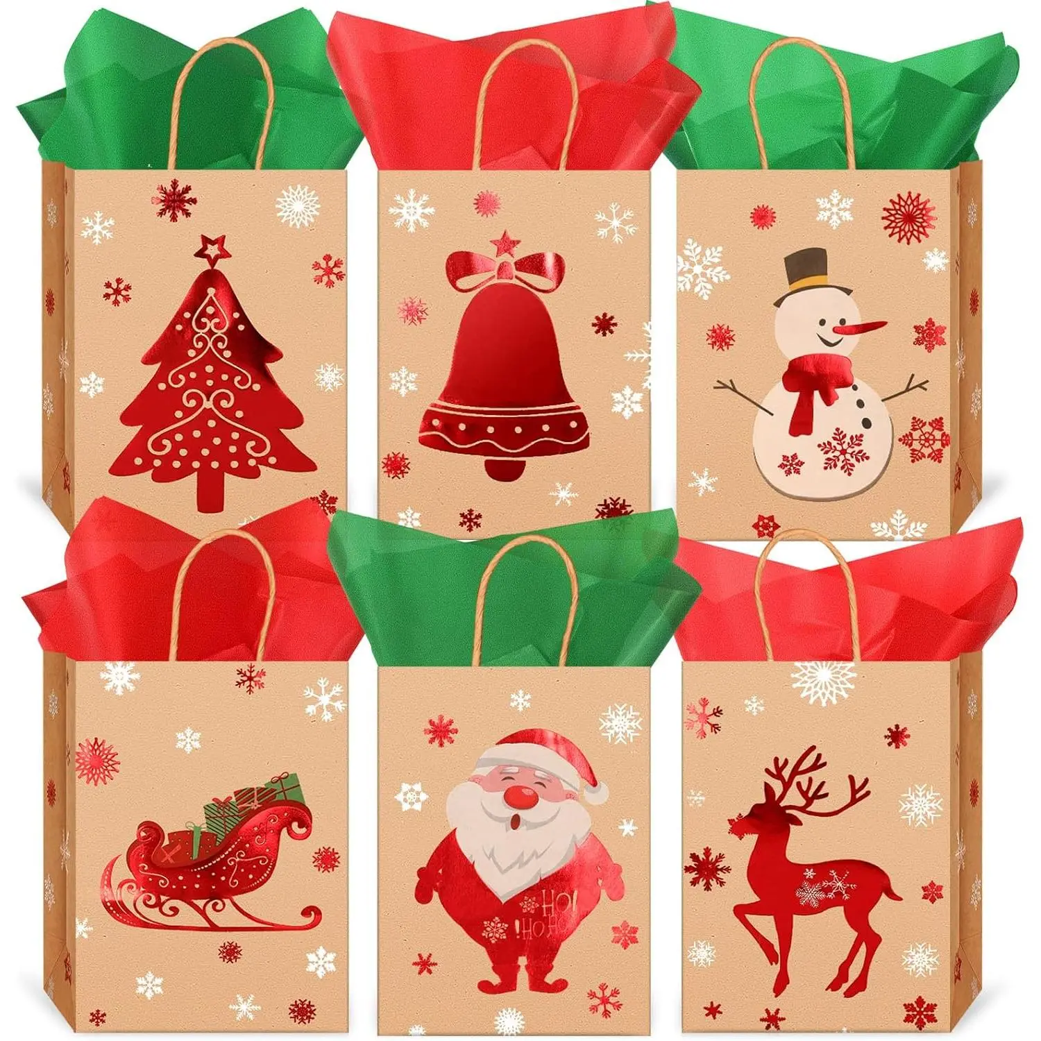 Christmas Bags with Handles, 18 count Christmas  Bags with 20 count Tissue Paper Xmas  Paper Goodie Bags for Holiday Party Favors  Exchange Supplies