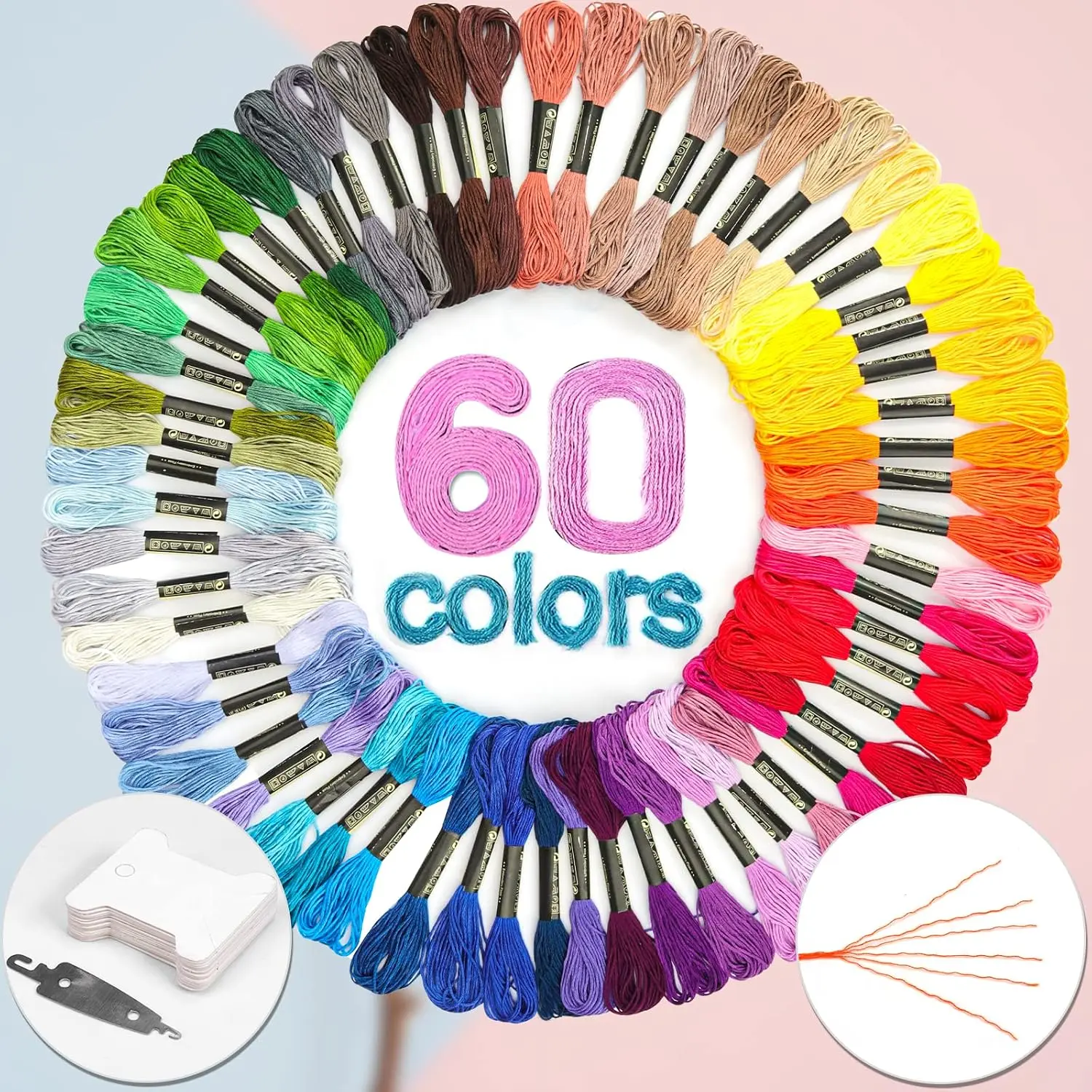 Embroidery Thread 60 count Friendship Bracelet String Floss Kit Yarn | Hair Wrap Shirt Lanyard Patterns Crochet Craft Threads Supplies   Sewing Needlepoint Thin Rainbow Beginners