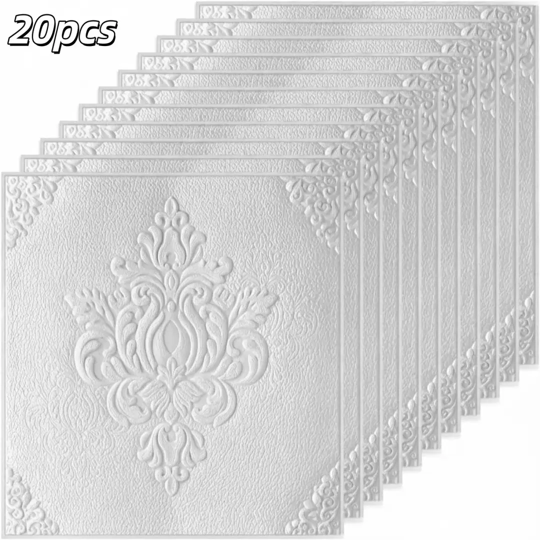 20 Pcs 3D Embossed Self-Adhesive Wall Panels, Waterproof Peelable Foam Peel And Stick Wallpaper, Ceiling Tiles, Bedroom Living Room Home Office DIY Decor